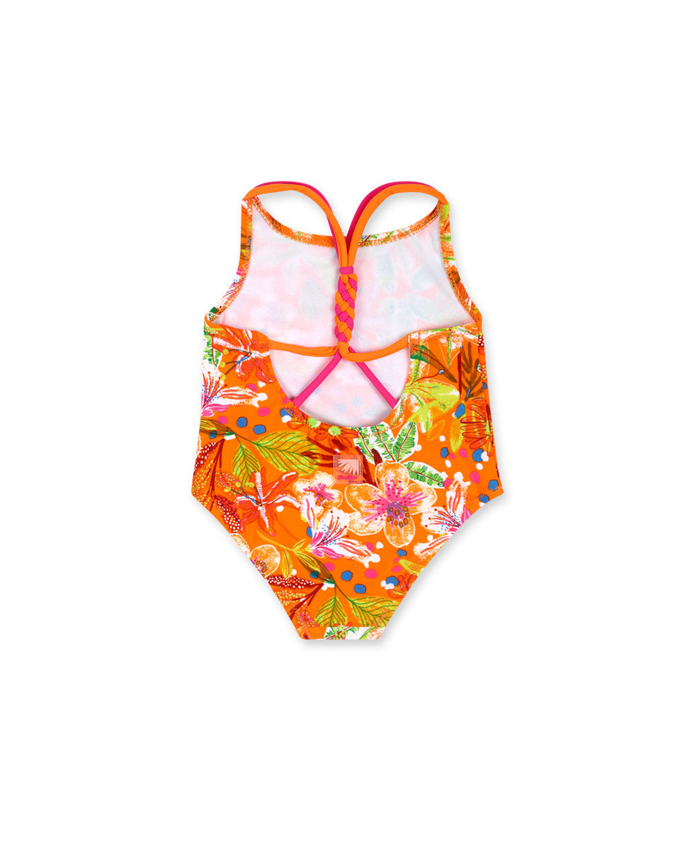 Bañador naranja estampado niña Eco-Safari