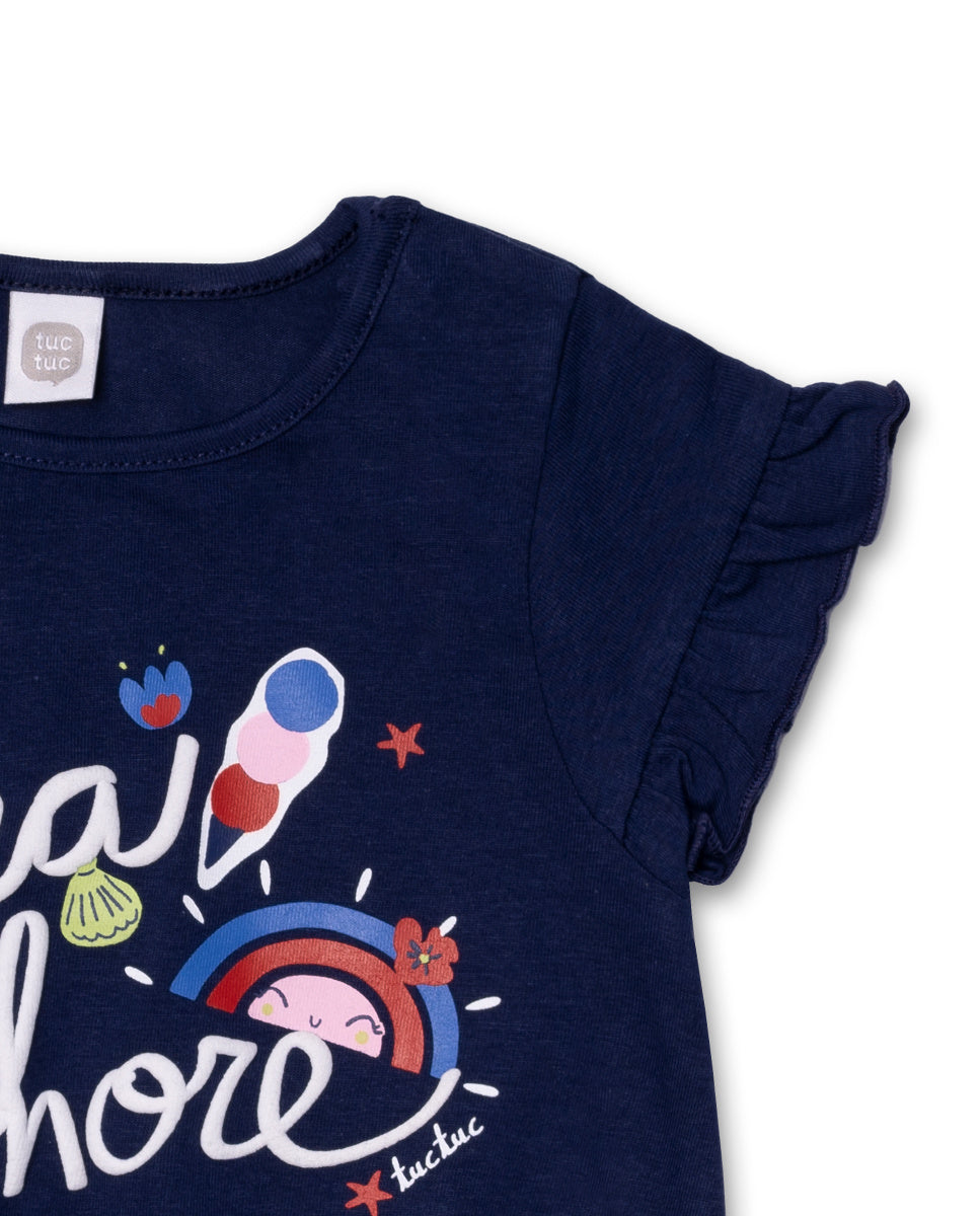 Camiseta punto azul niña Beach Day