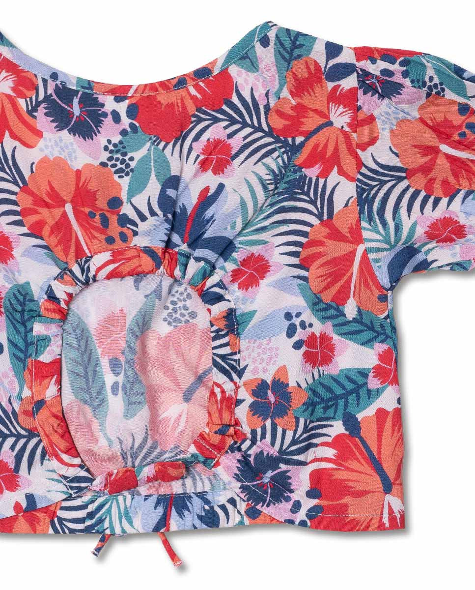 Camiseta plana estampada niña Hello Playa