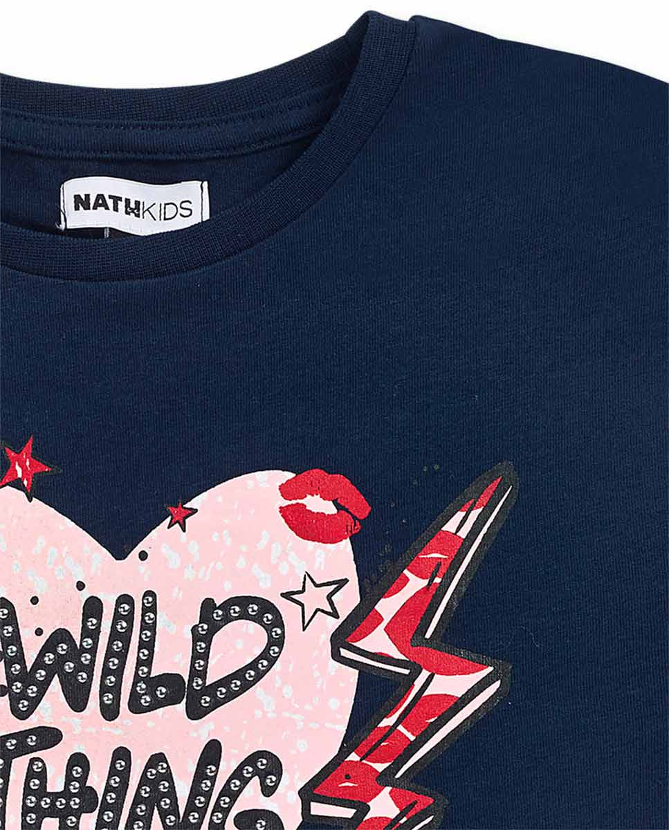 Camiseta punto azul niña Bad influencer
