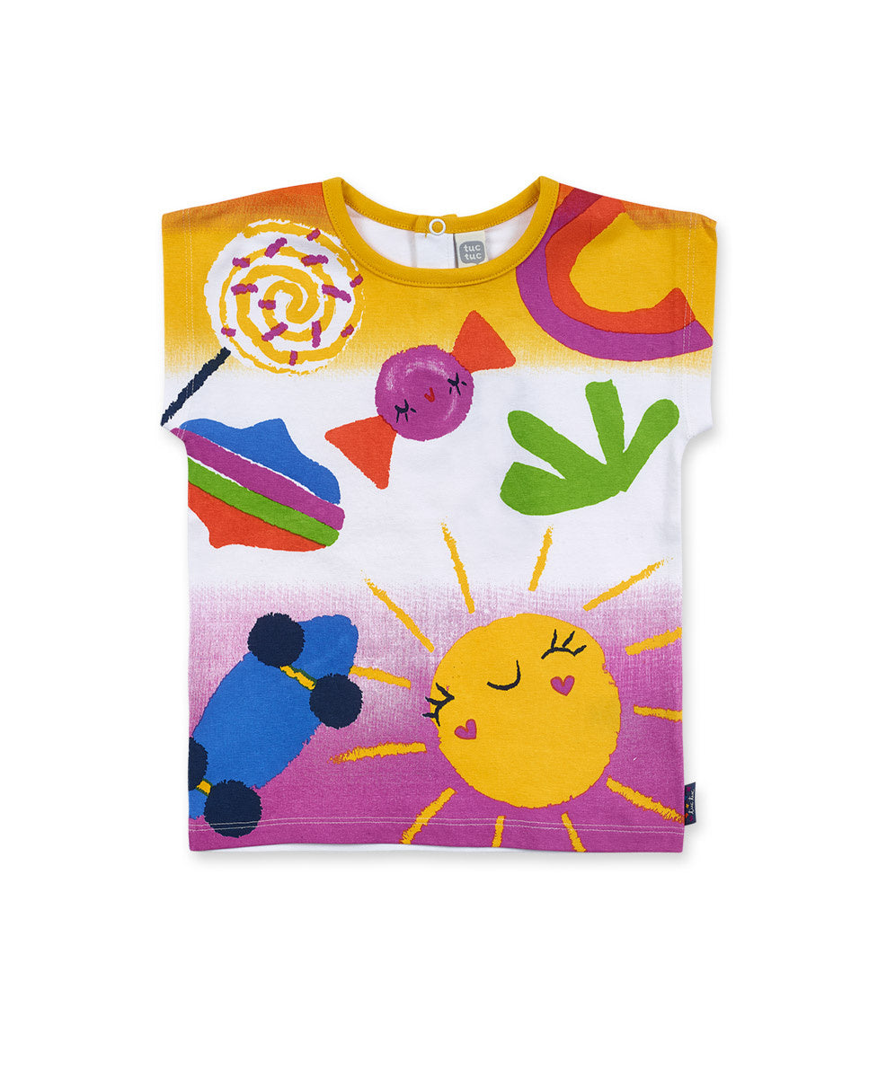 Camiseta punto naranja rosa niña Park Life