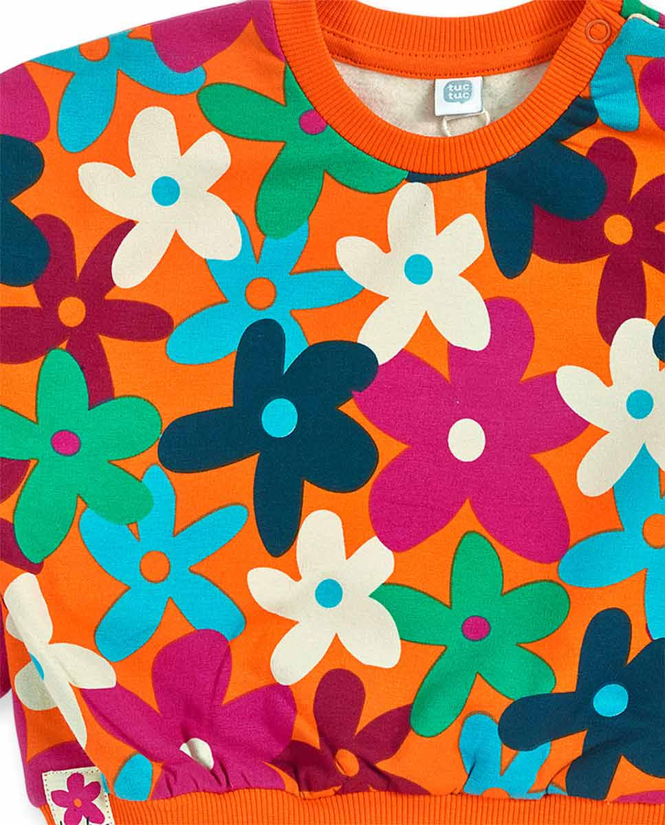 Conjunto felpa naranja verde niña Trecking Time