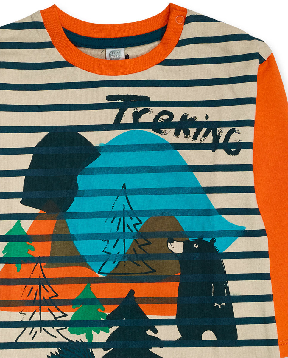 Camiseta punto naranja verde niño Trecking Time
