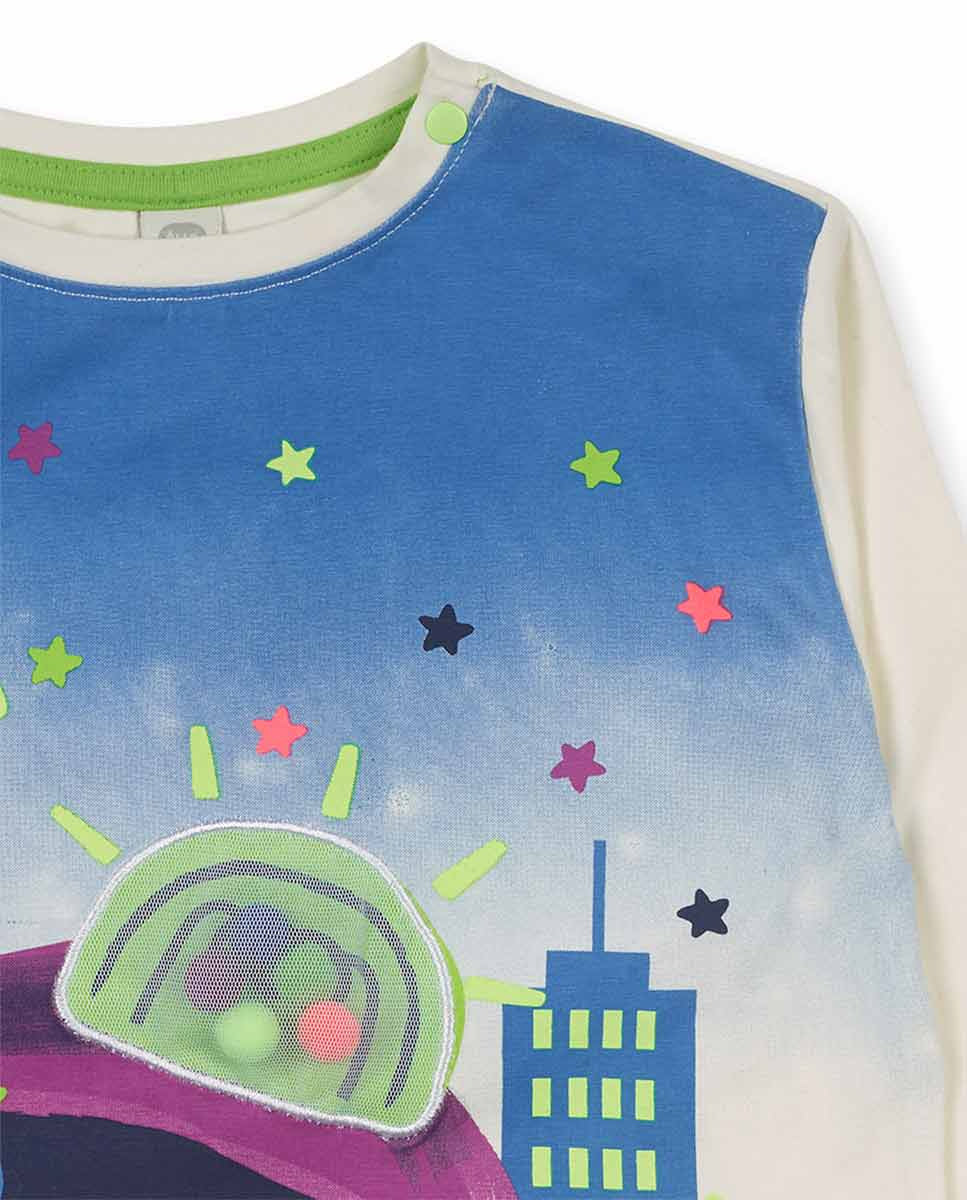 Camiseta punto blanco niña Robot Maker