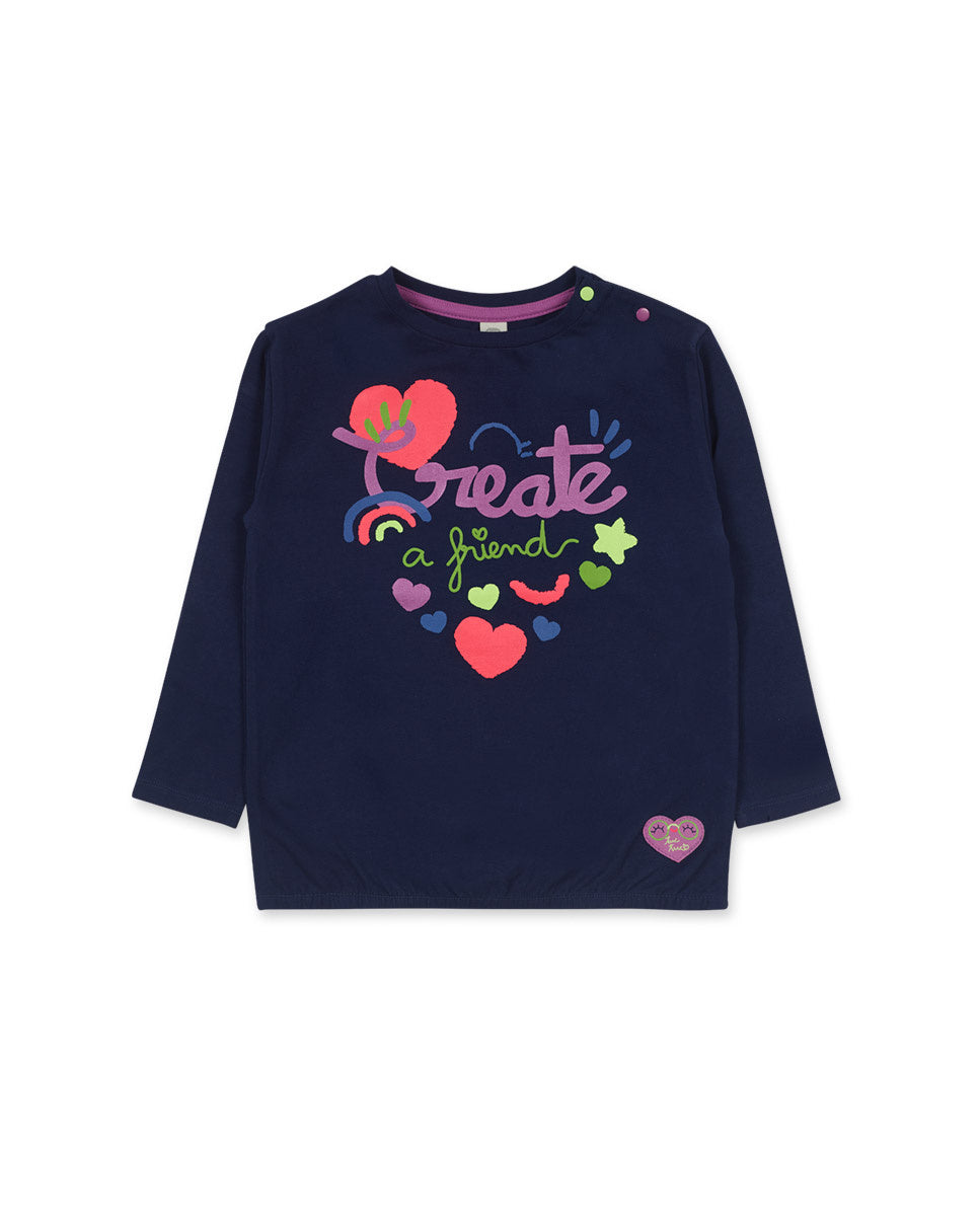 Camiseta punto azul de niña Robot Maker