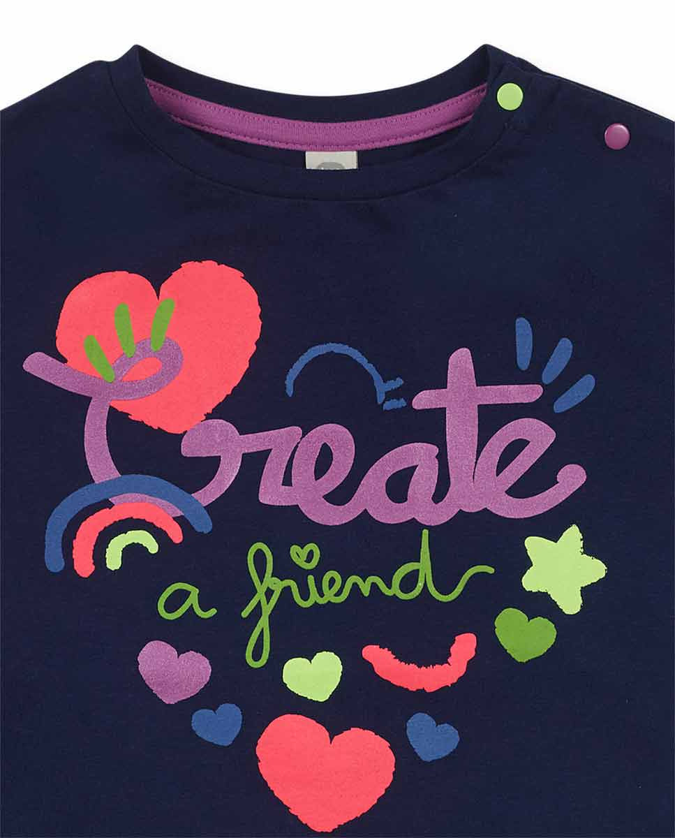 Camiseta punto azul de niña Robot Maker