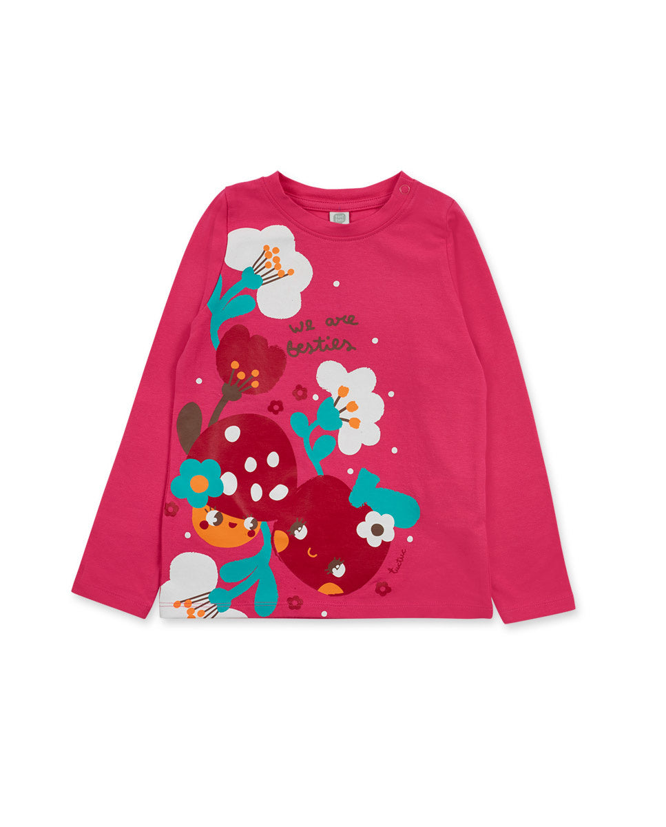 Camiseta punto rosa de niña Besties