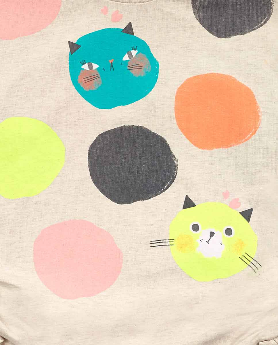 Camiseta punto gris de niña Cattitude