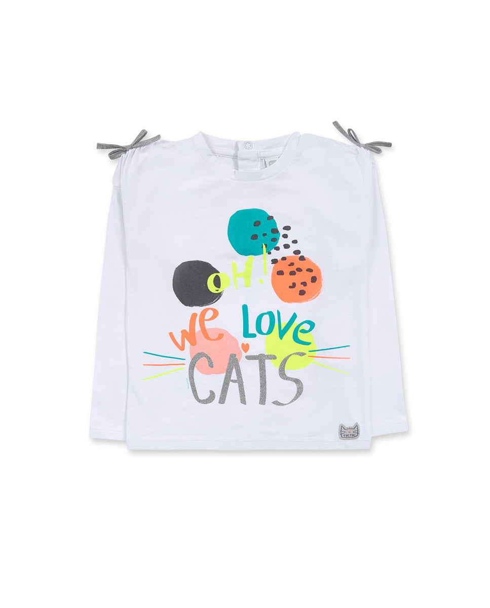 Camiseta punto blanco de niña Cattitude