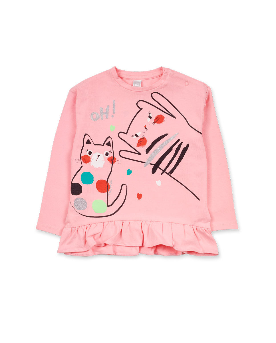 Camiseta punto rosa niña Cattitude