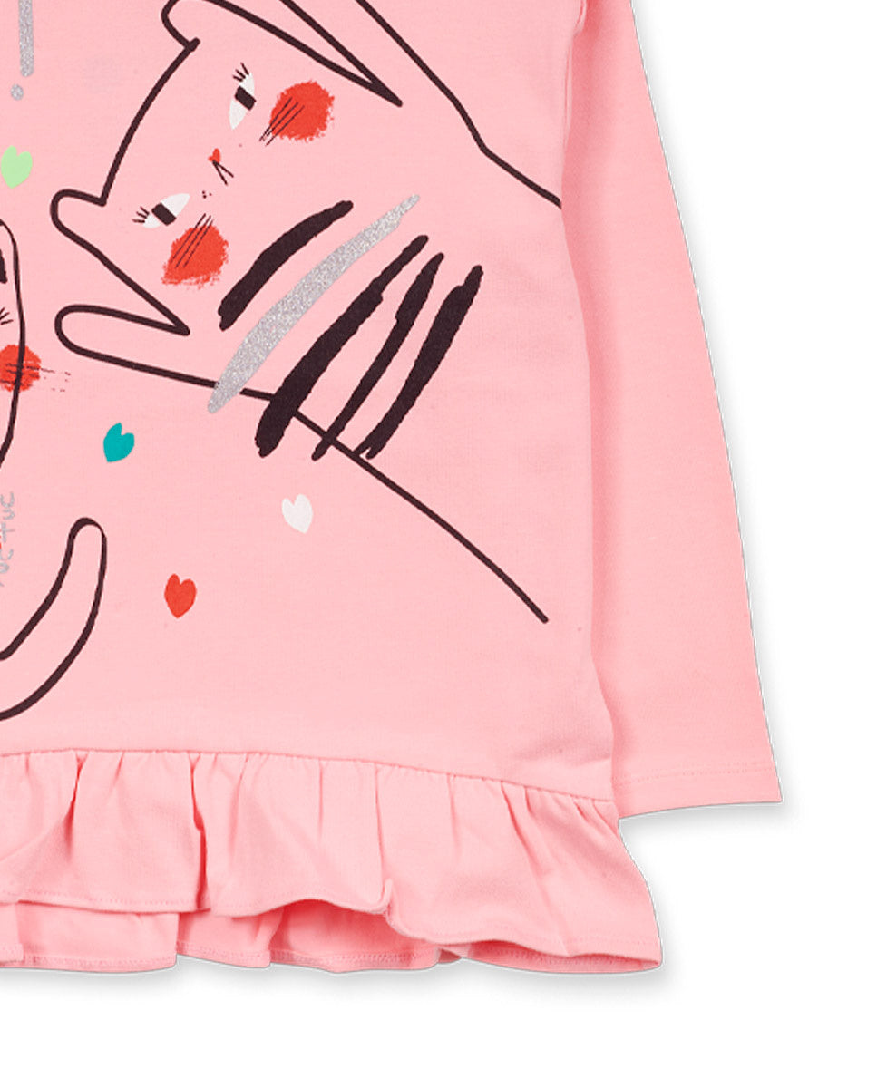 Camiseta punto rosa niña Cattitude