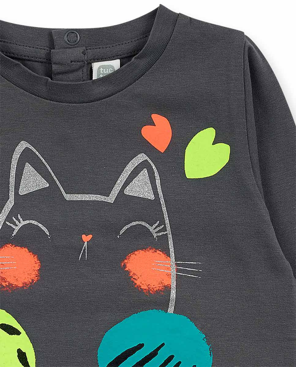 Camiseta punto negro niña Cattitude