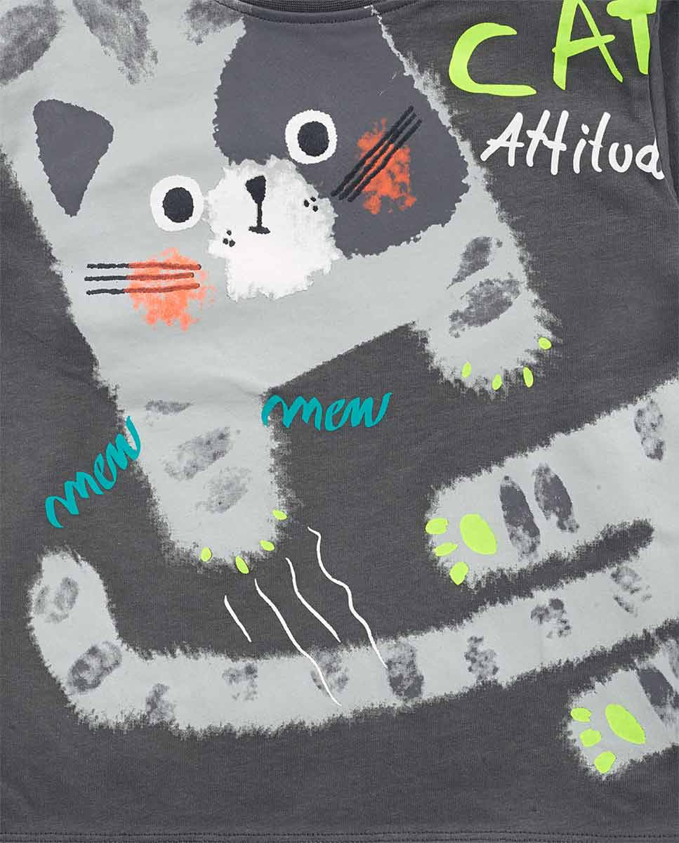 Camiseta punto gris de niño Cattitude