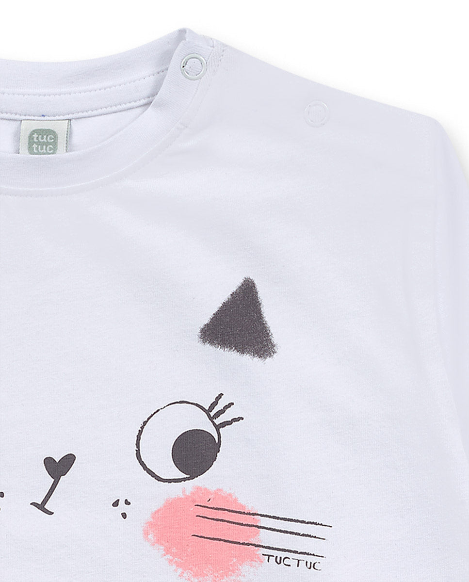 Camiseta punto blanco niña Cattitude