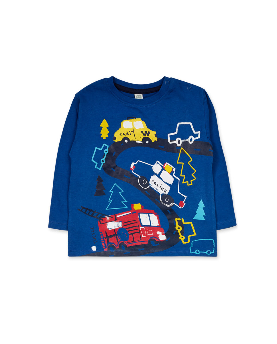 Camiseta punto azul de niño Road to Adventure