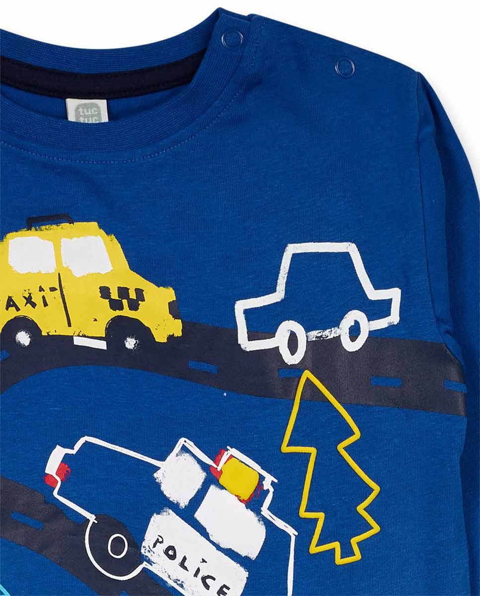 Camiseta punto azul de niño Road to Adventure