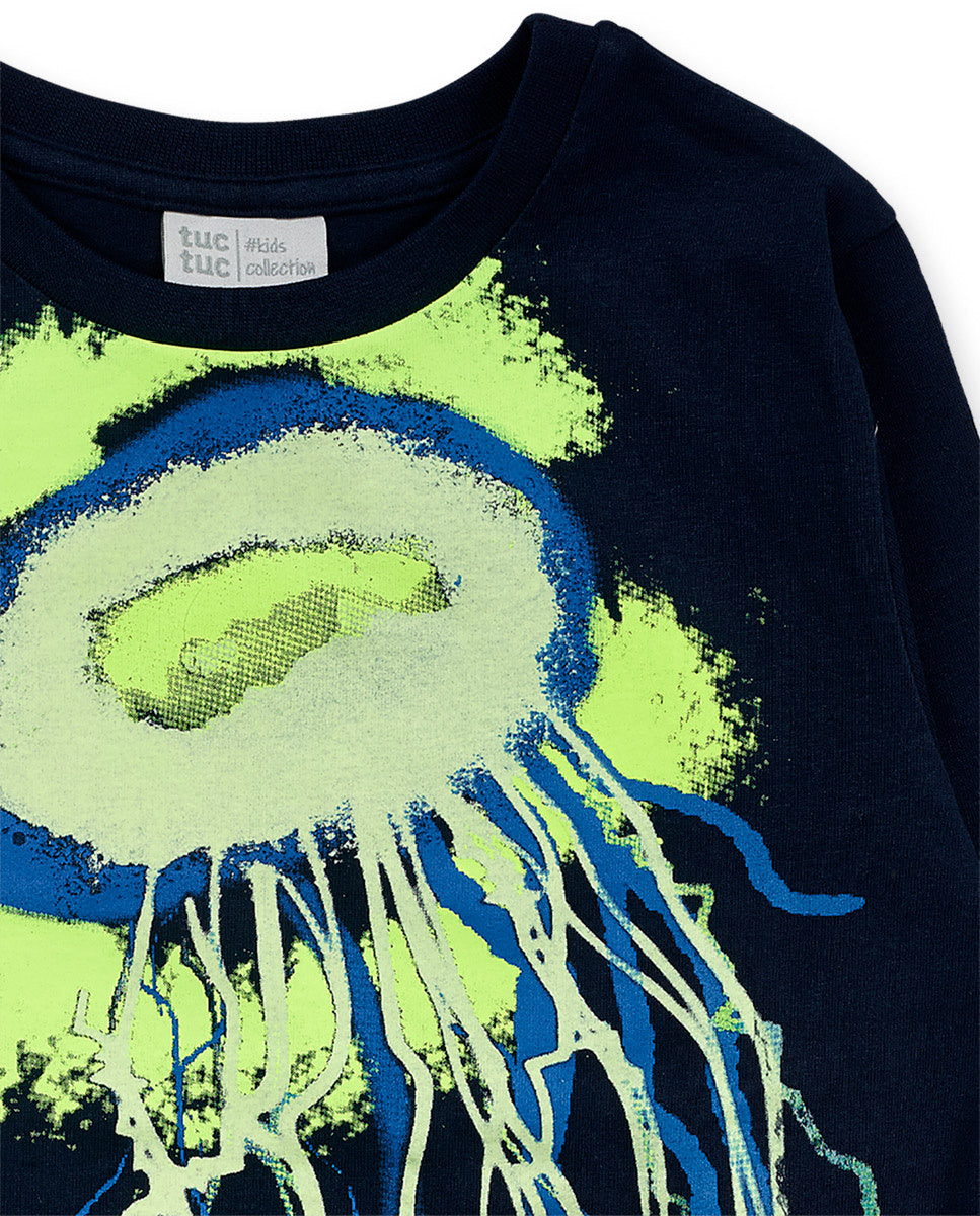 Camiseta punto azul brillante niño Ocean Mistery