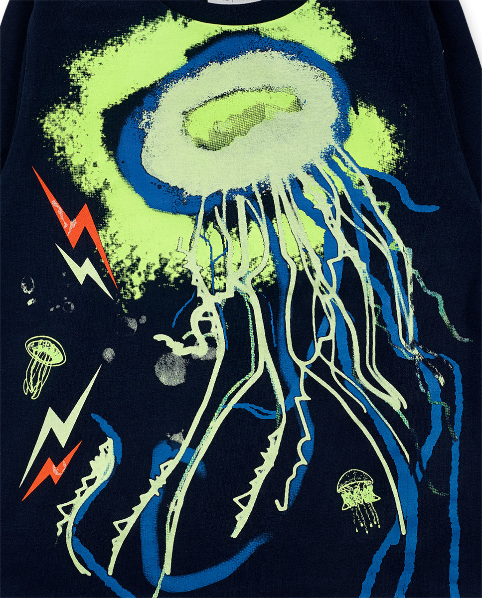 Camiseta punto azul brillante niño Ocean Mistery