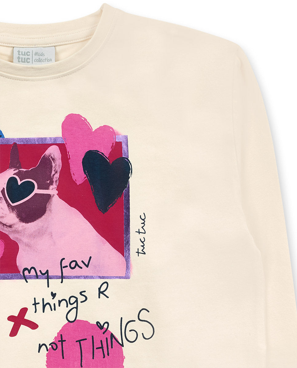 Camiseta punto blanco niña Fav Things