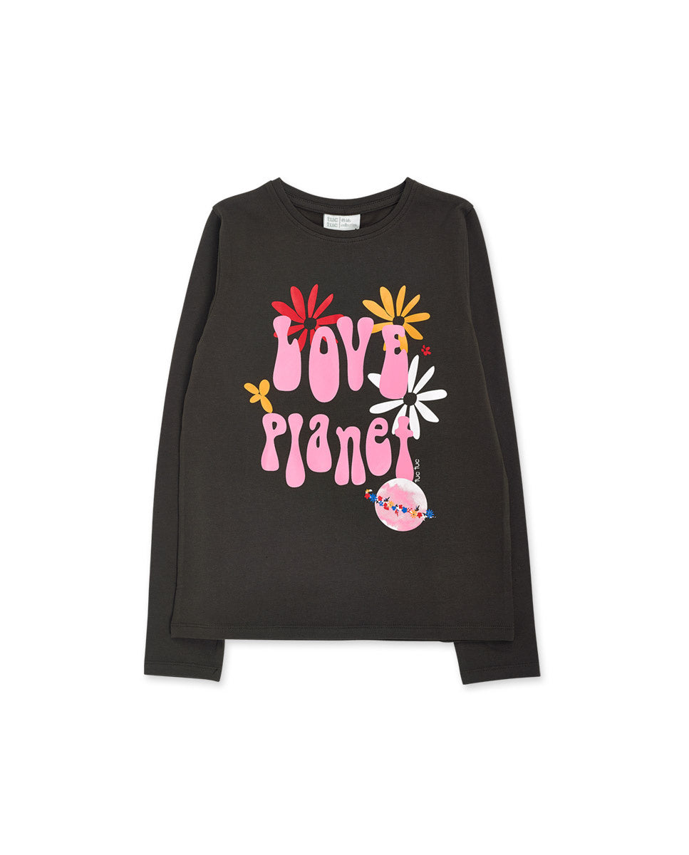 Camiseta punto marrón niña Natural Planet