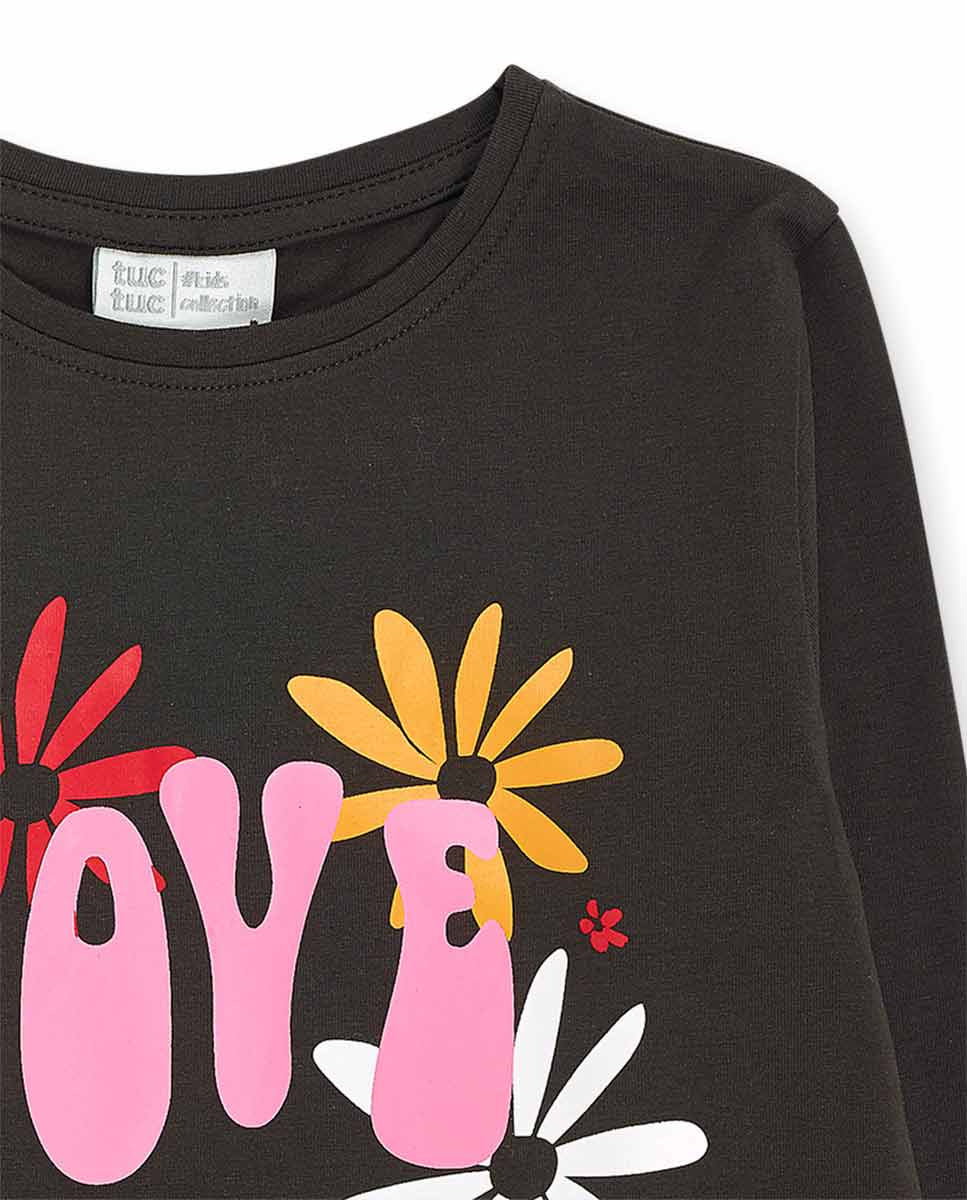Camiseta punto marrón niña Natural Planet