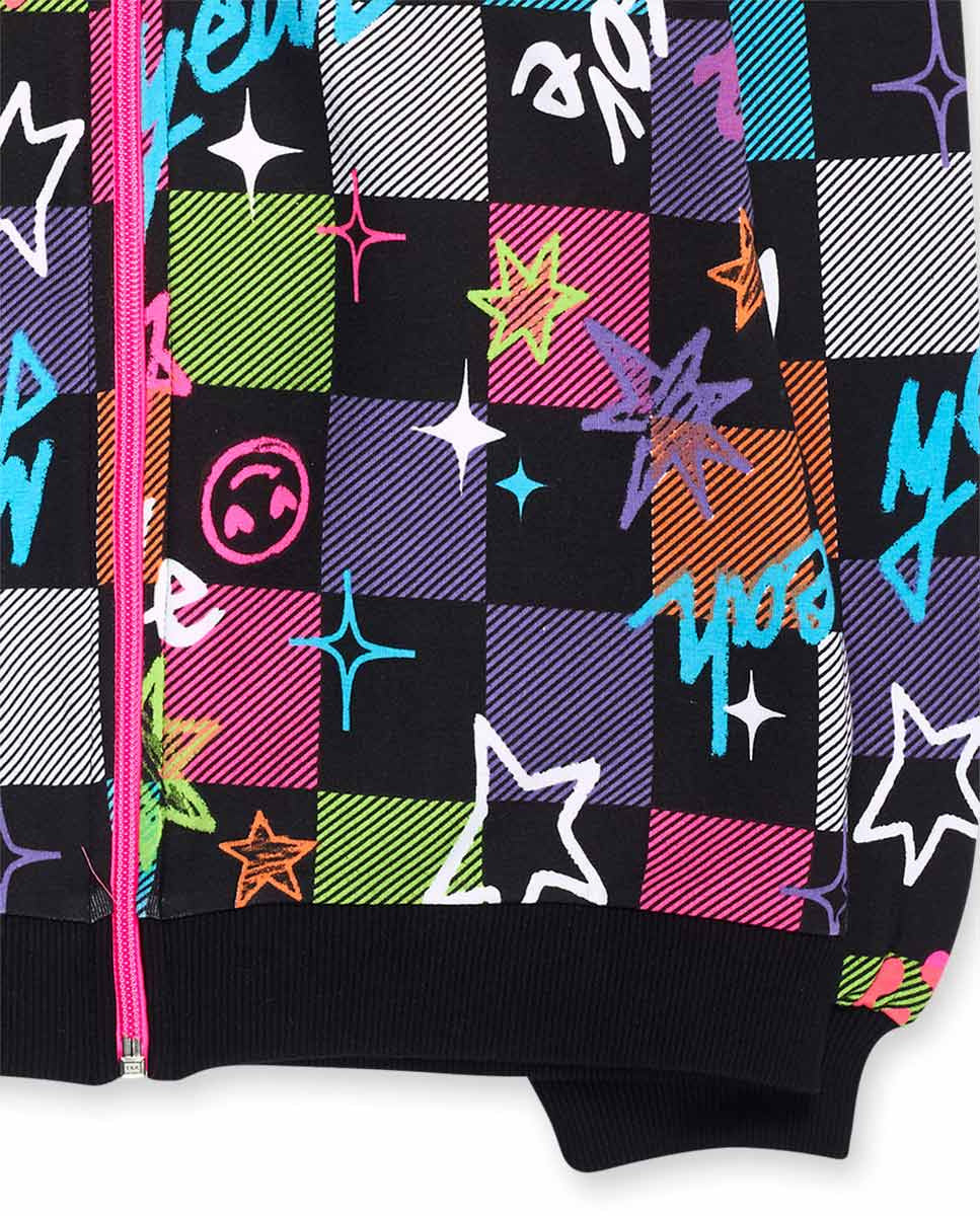 Chaqueta felpa cuadros niña K-Pop