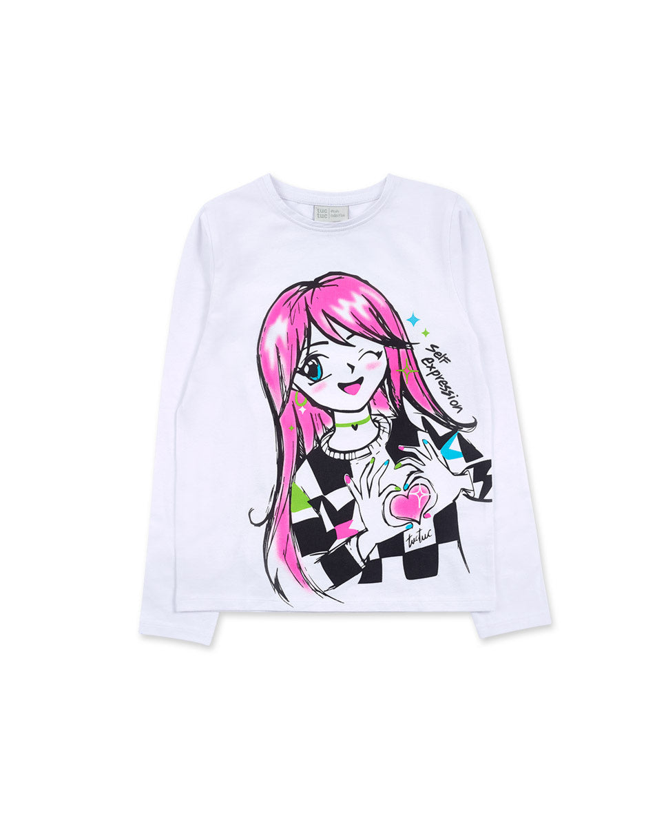 Camiseta punto blanco niña K-Pop