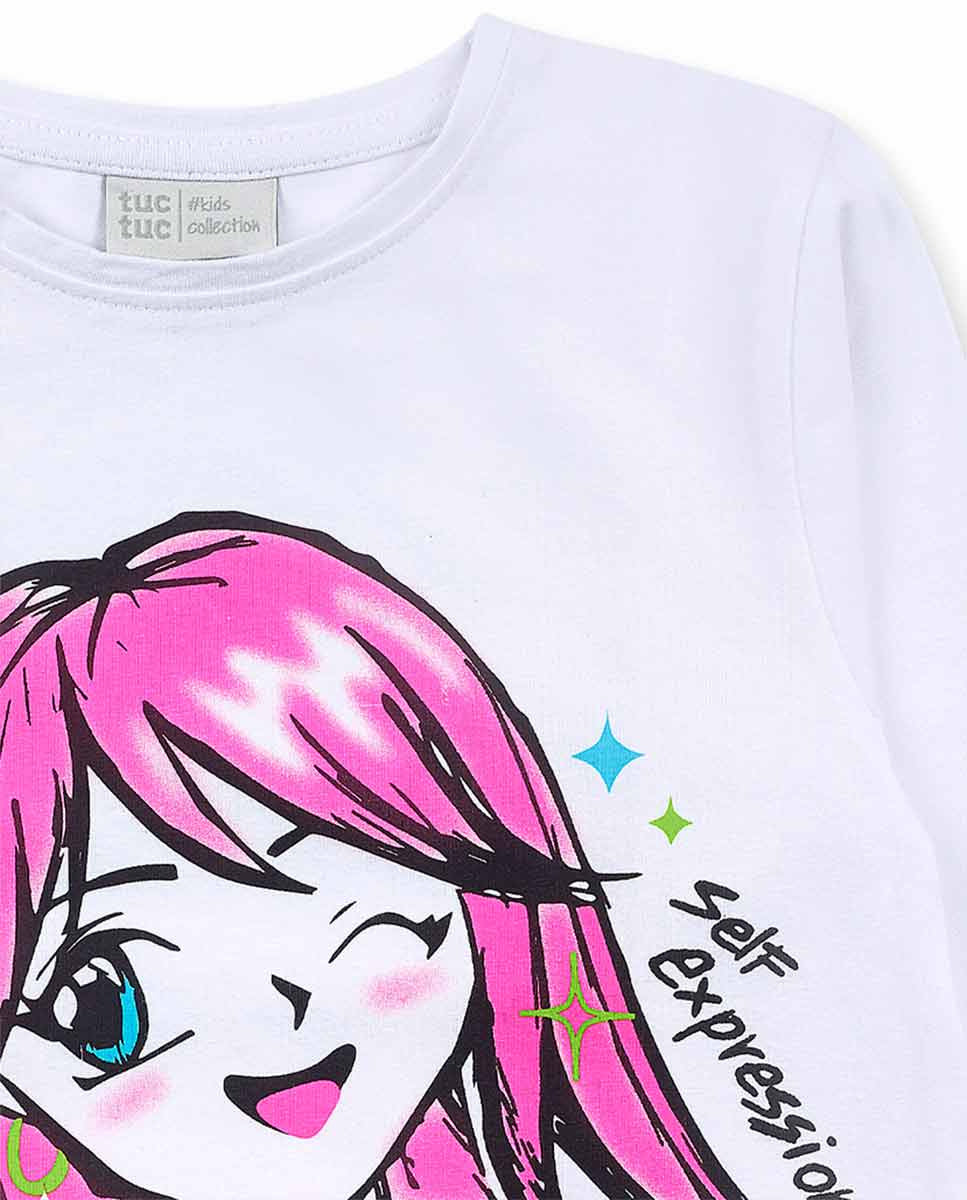 Camiseta punto blanco niña K-Pop