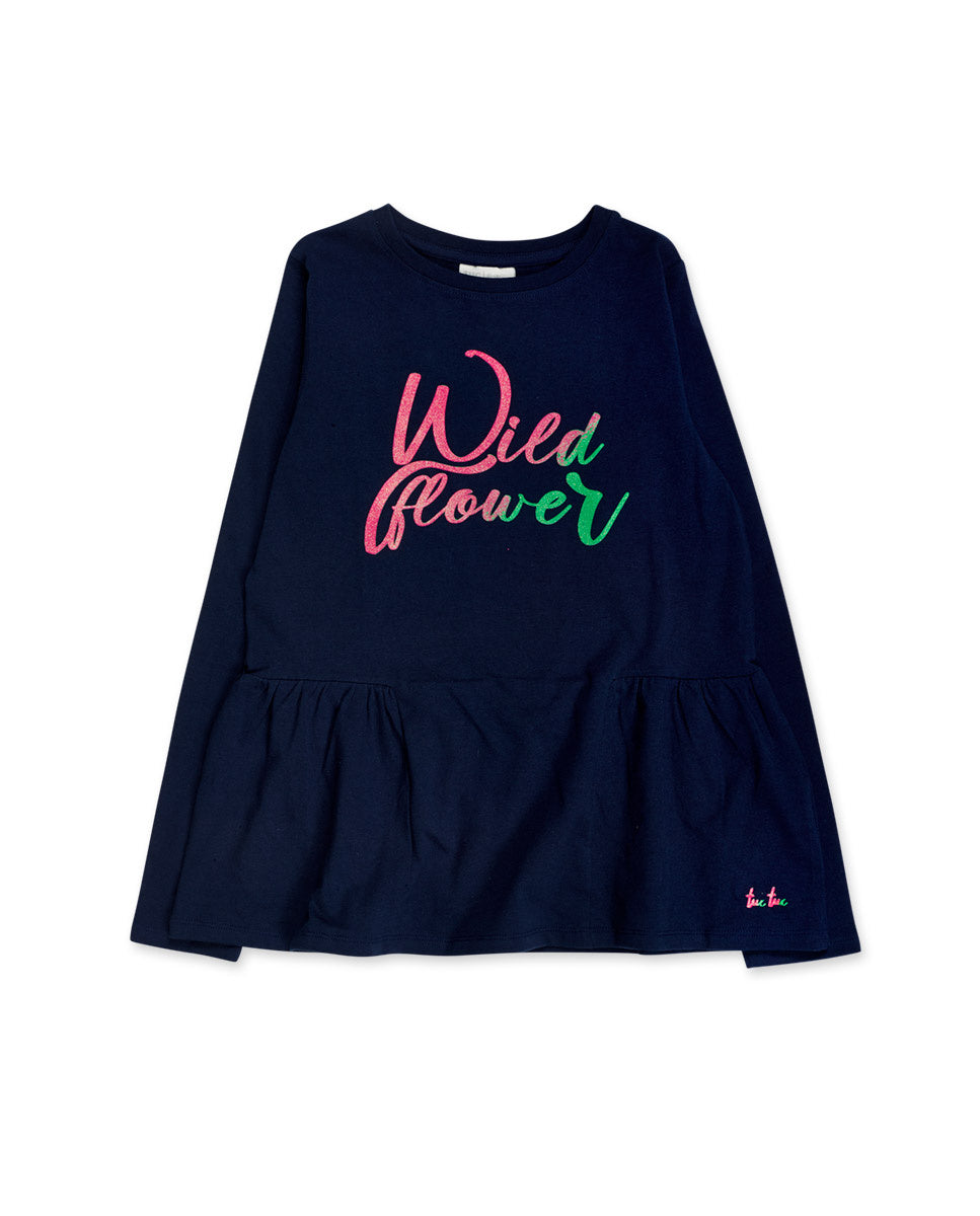 Camiseta punto azul de niña Wild Flower
