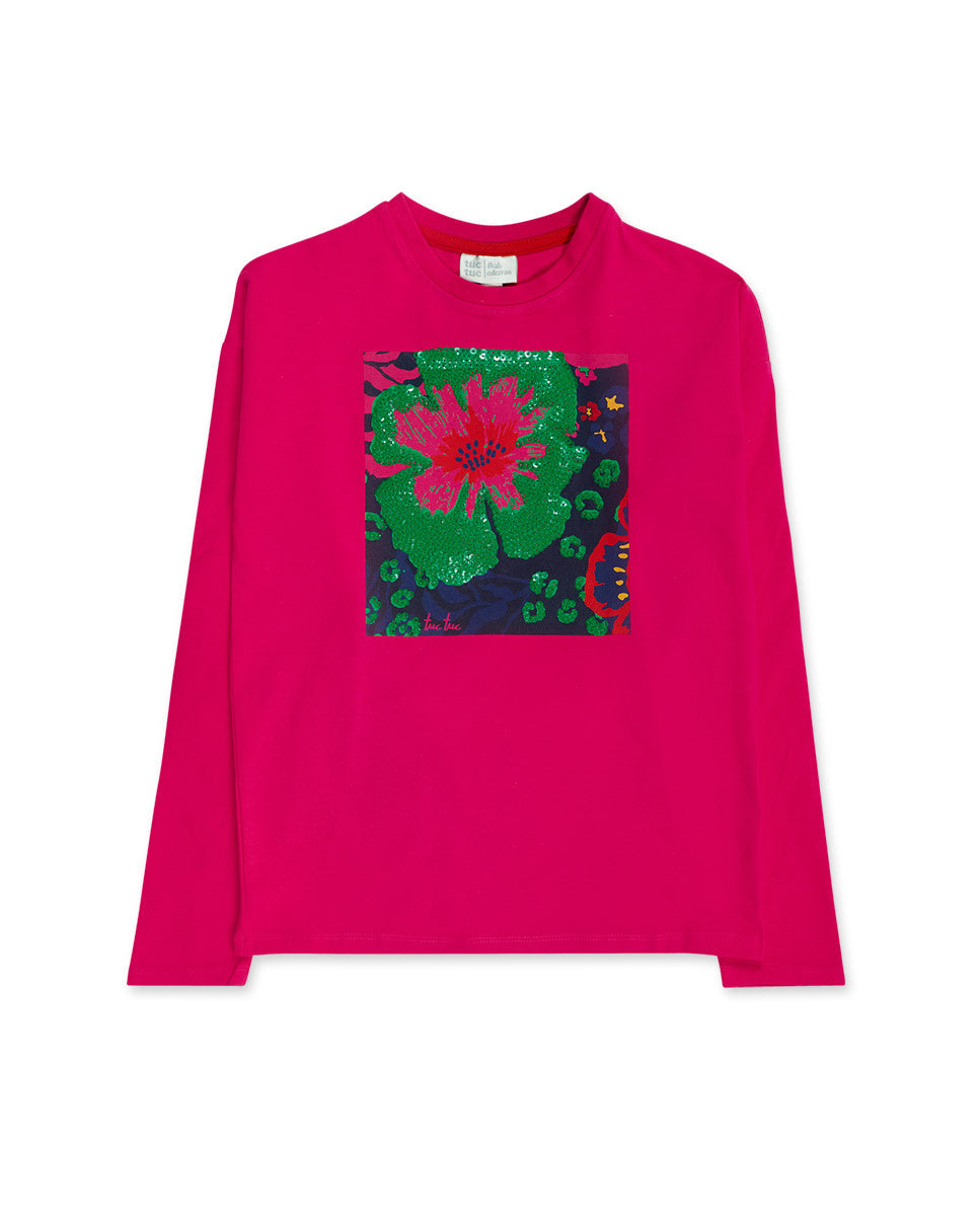 Camiseta punto rosa niña Wild Flower