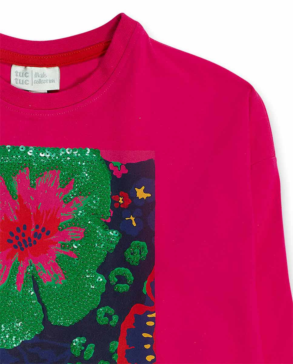 Camiseta punto rosa niña Wild Flower