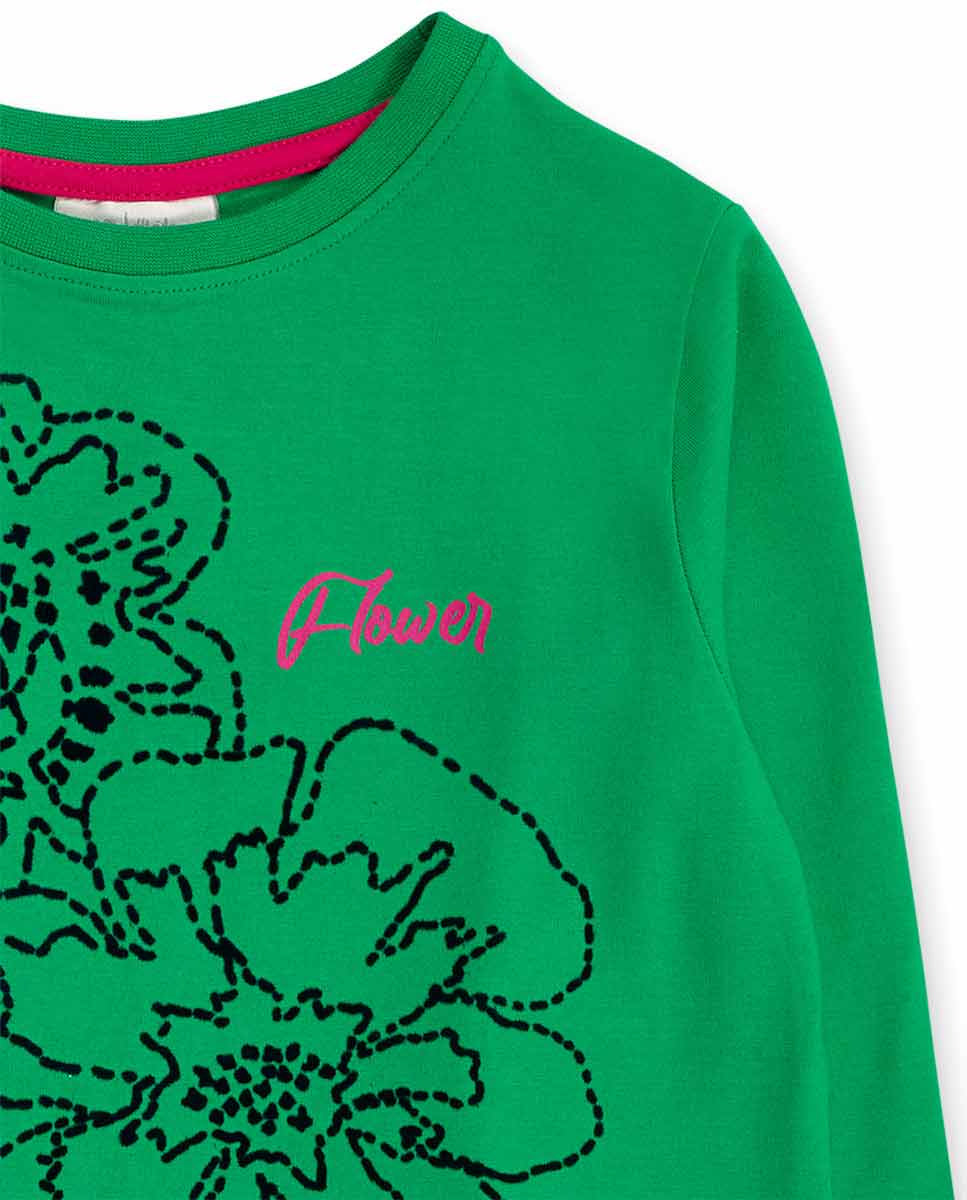 Camiseta punto verde niña Wild Flower