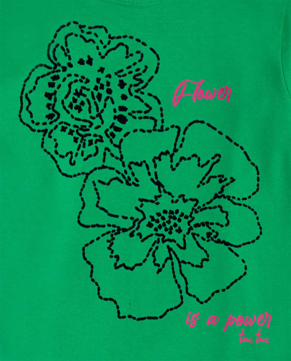 Camiseta punto verde niña Wild Flower