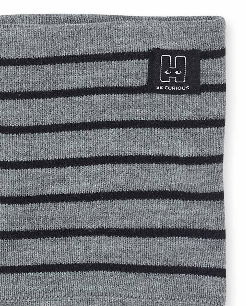 Gorro y bufanda punto gris niño