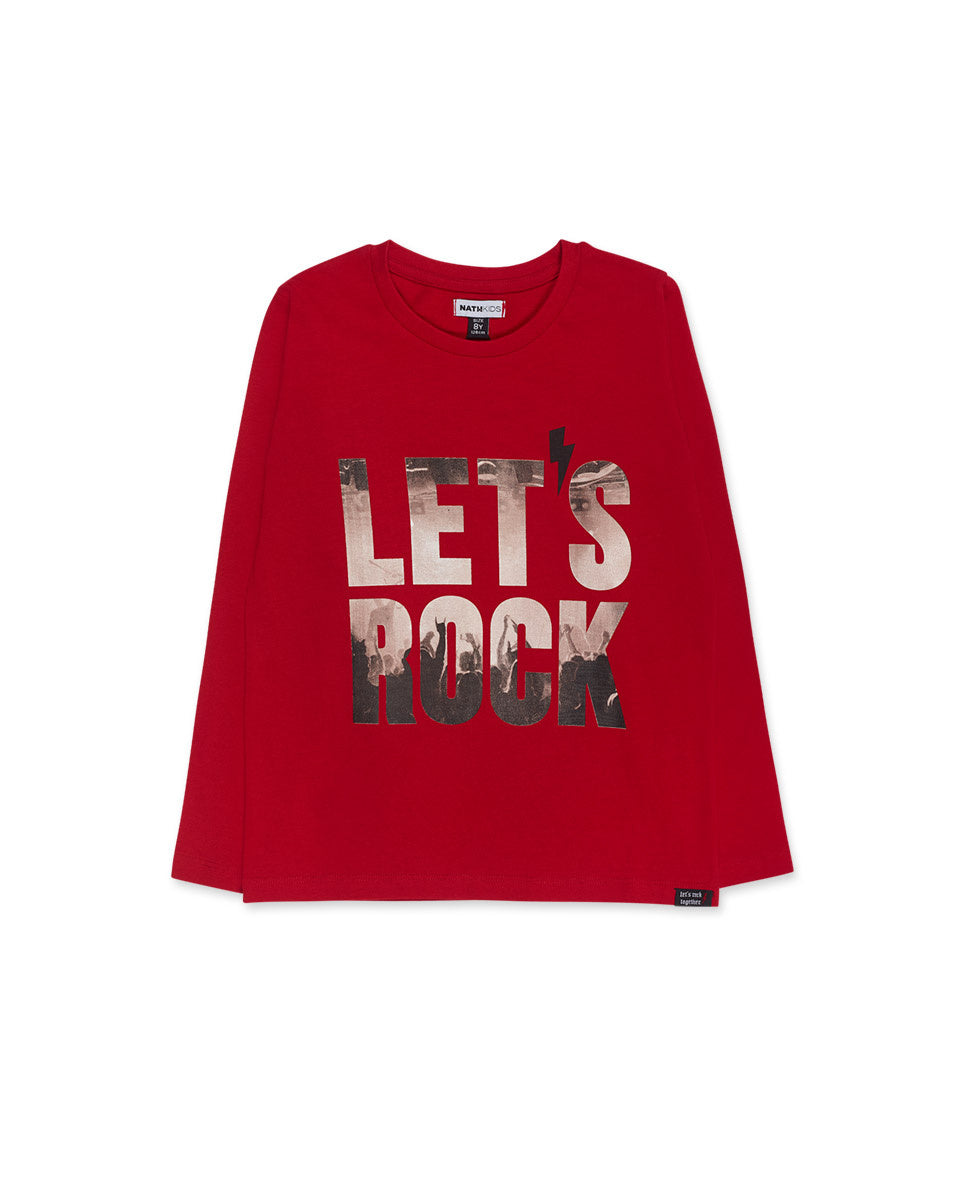 Camiseta punto rojo de niño Let's Rock Together