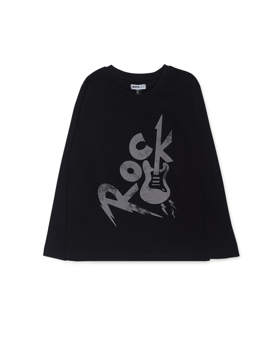 Camiseta punto negro niño Let's Rock Together