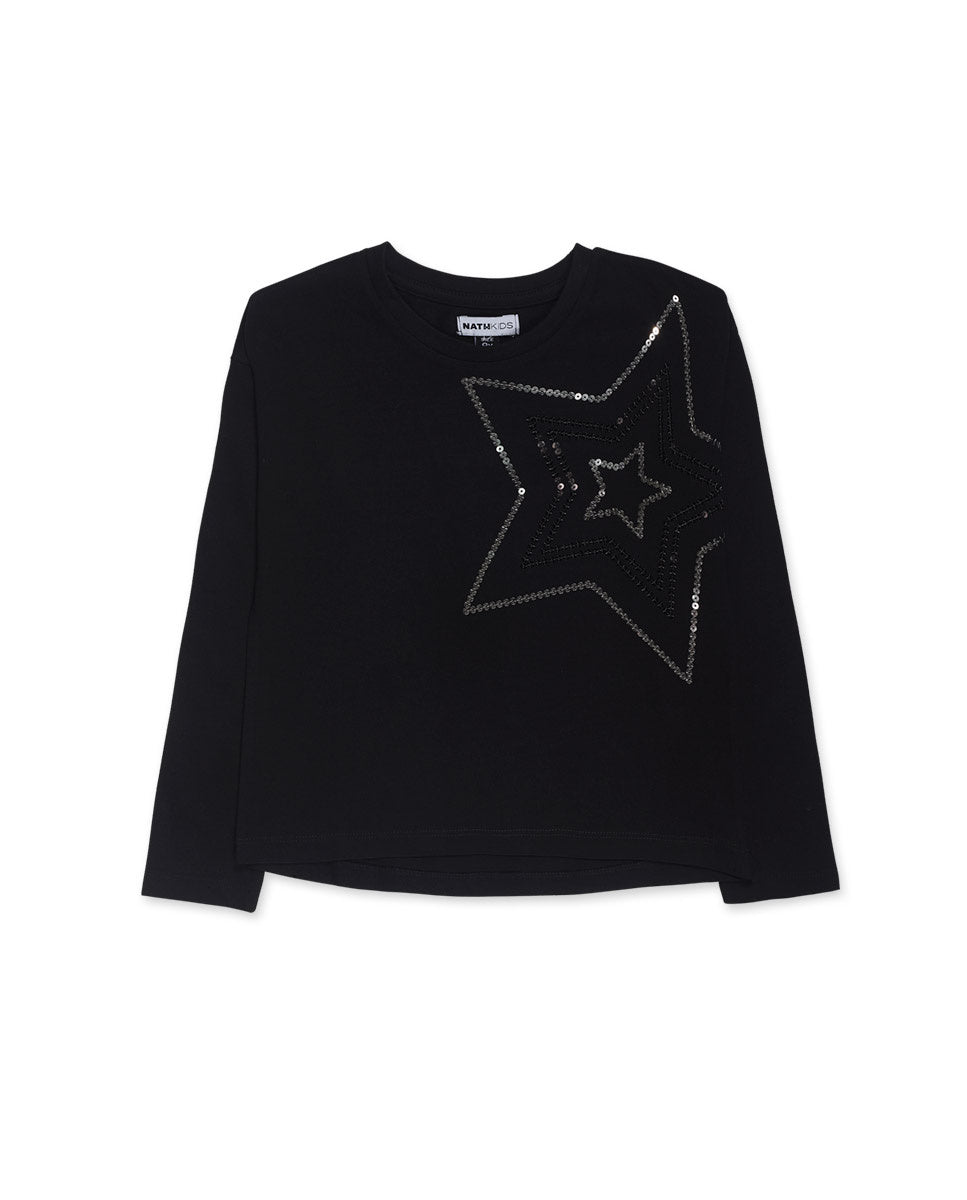 Camiseta punto negro niña Starlight