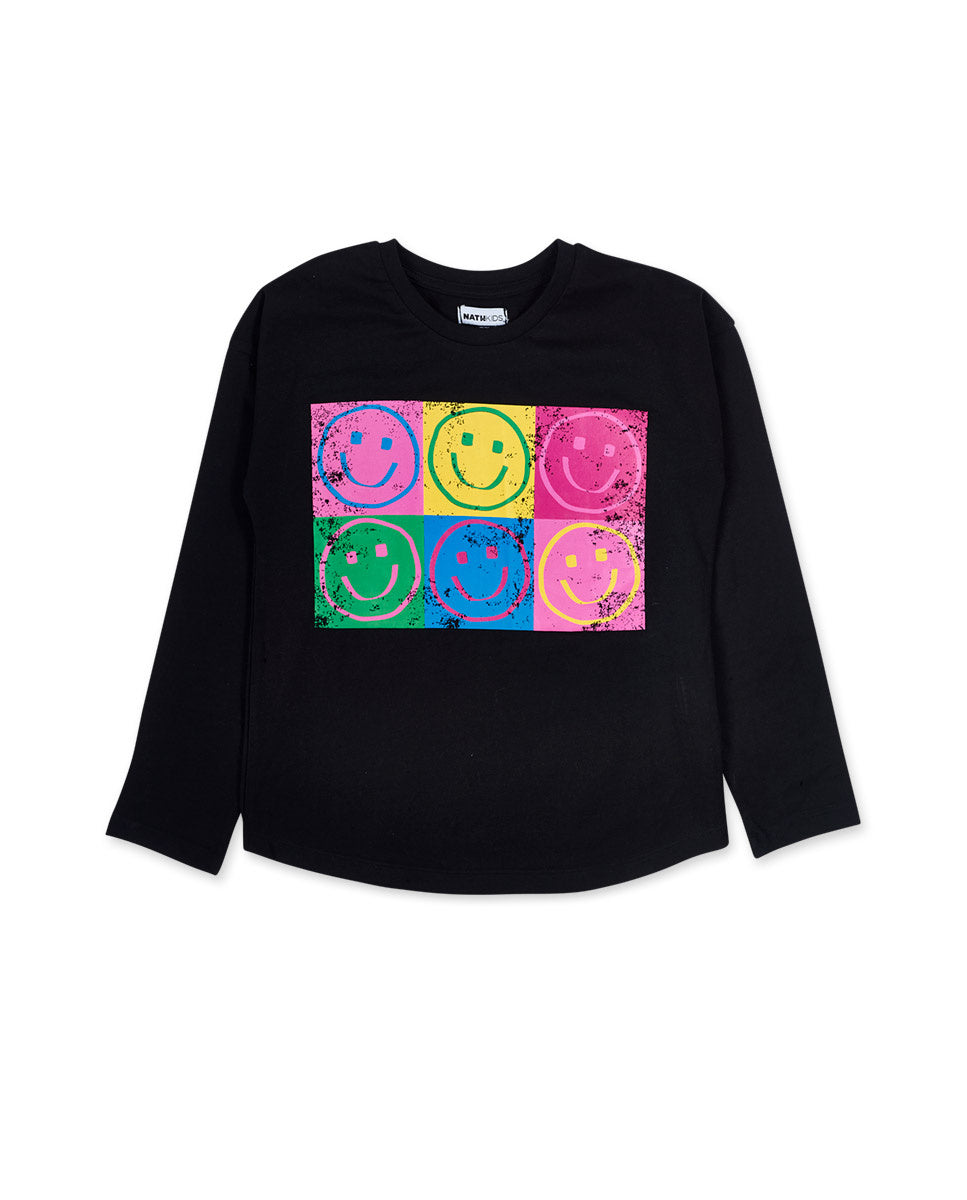 Camiseta punto negra de niña The Happy World