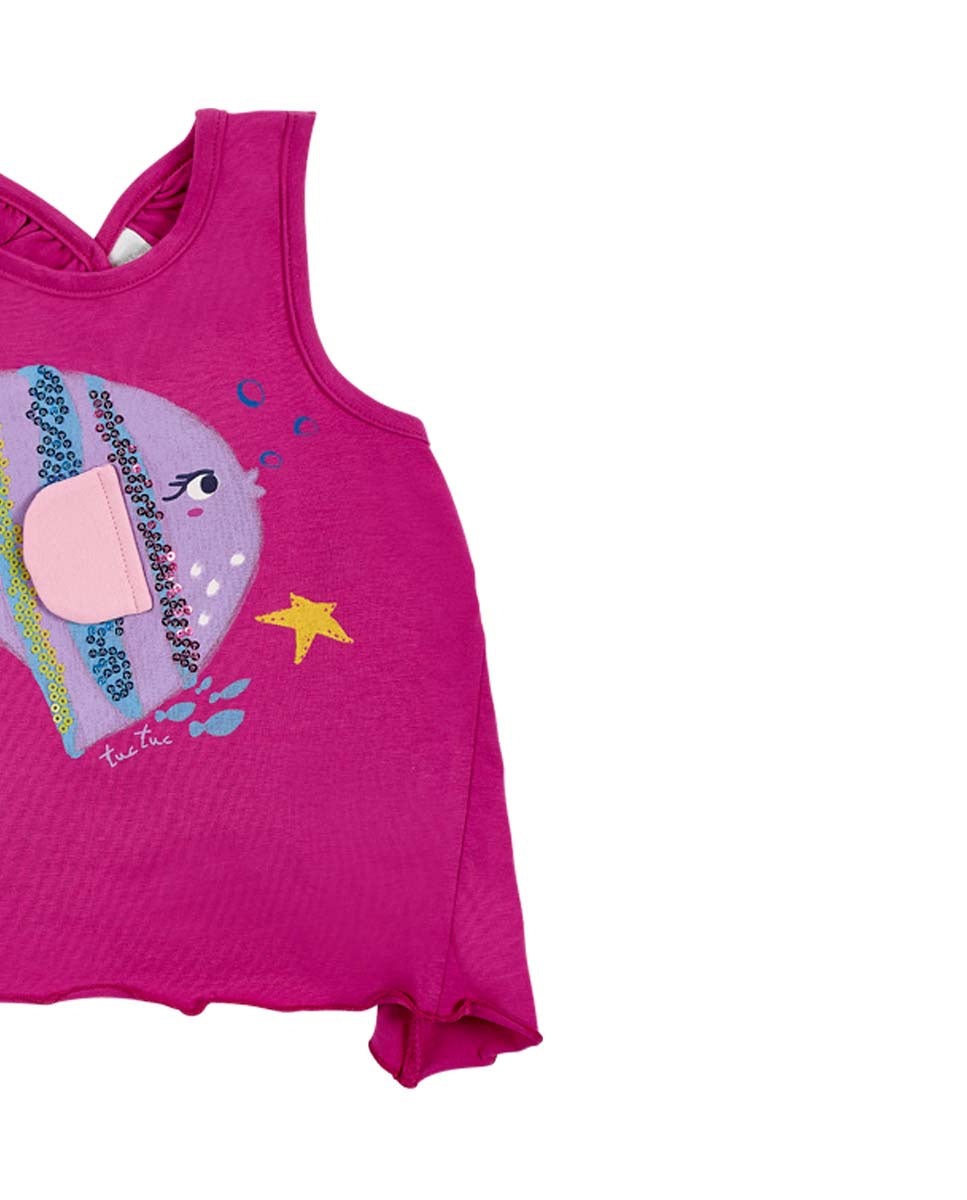 Camiseta tirante cruzado punto lila niña Ocean Wonders