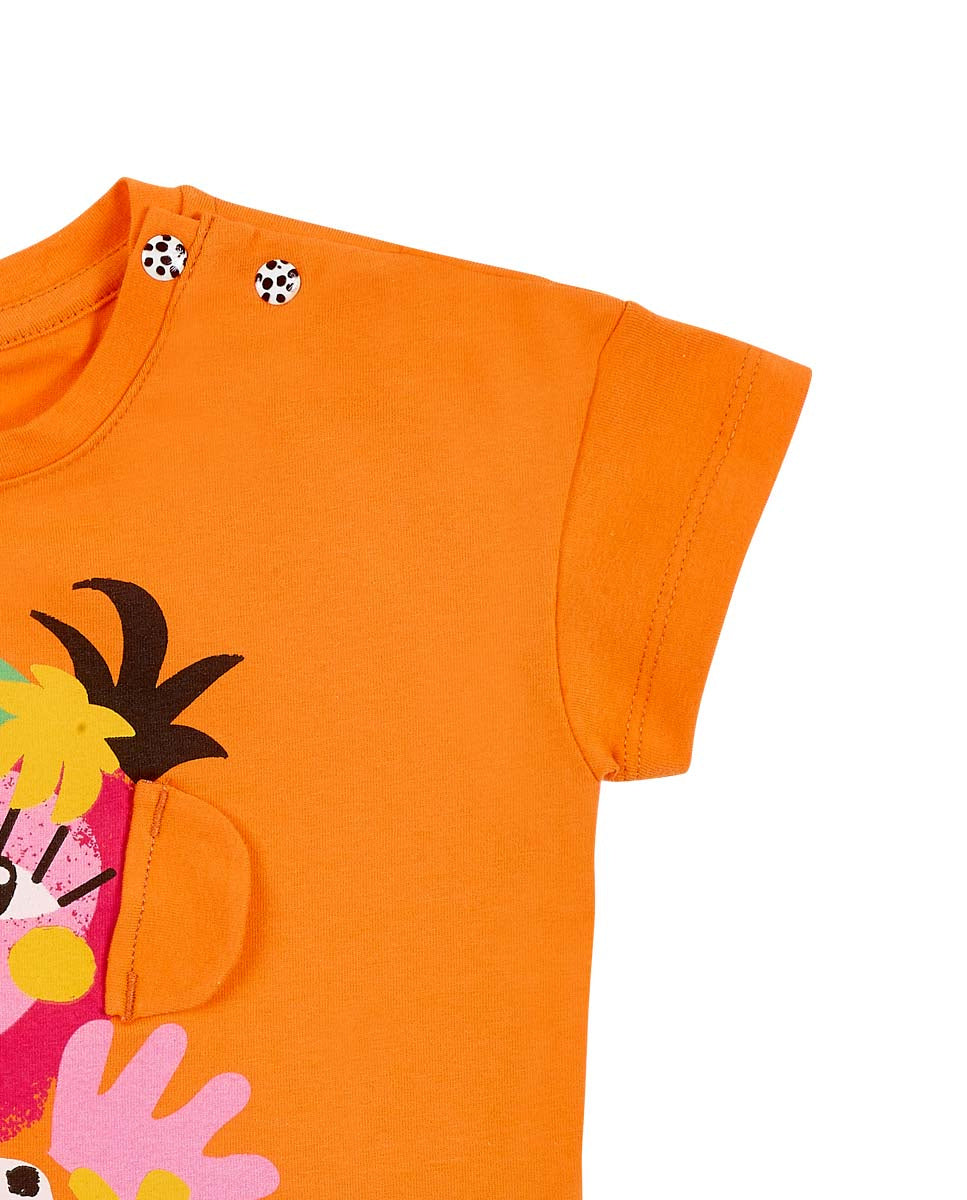 Camiseta punto naranja aplique niña Banana Records