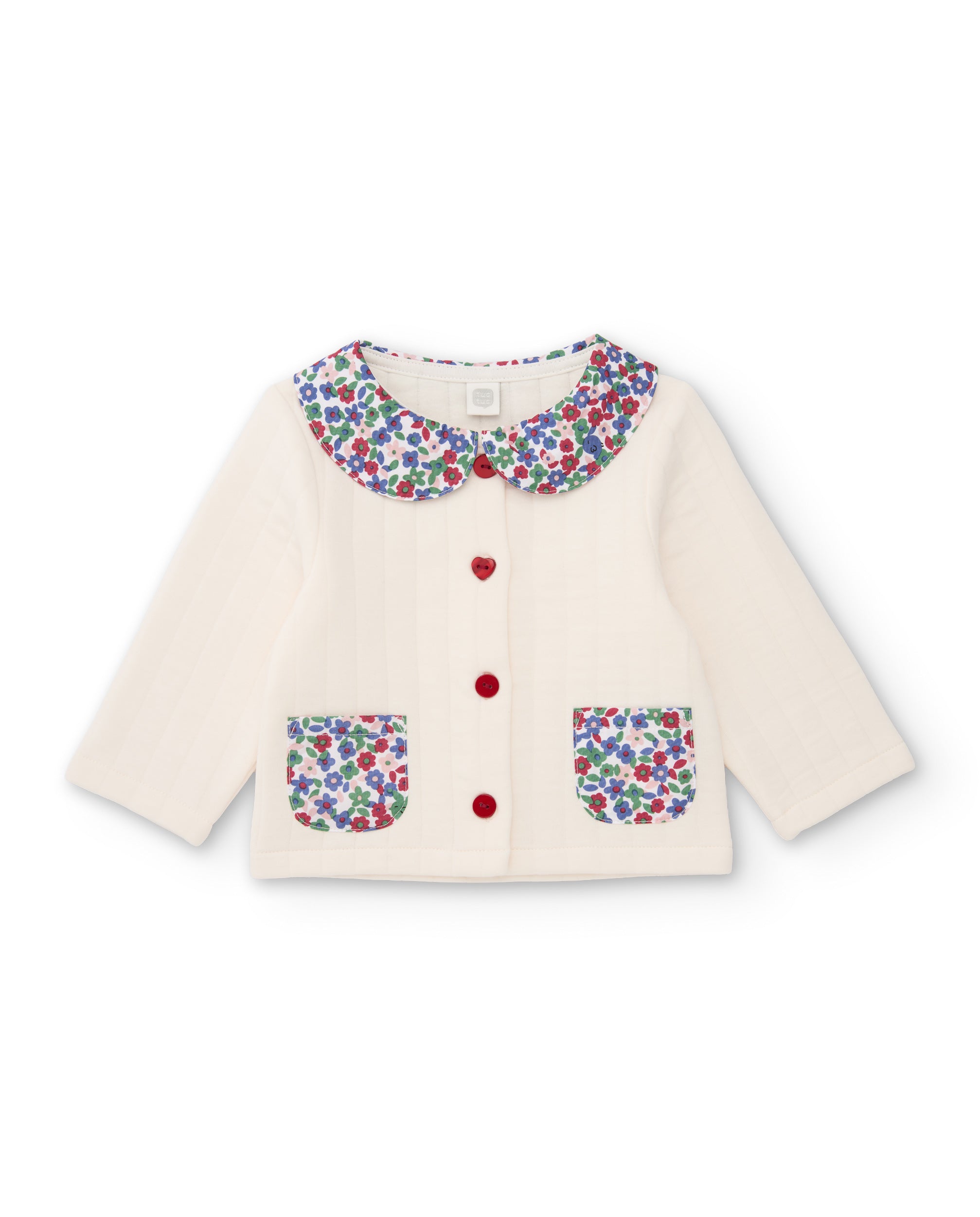 Chaqueta de punto de bebé con cuello floral