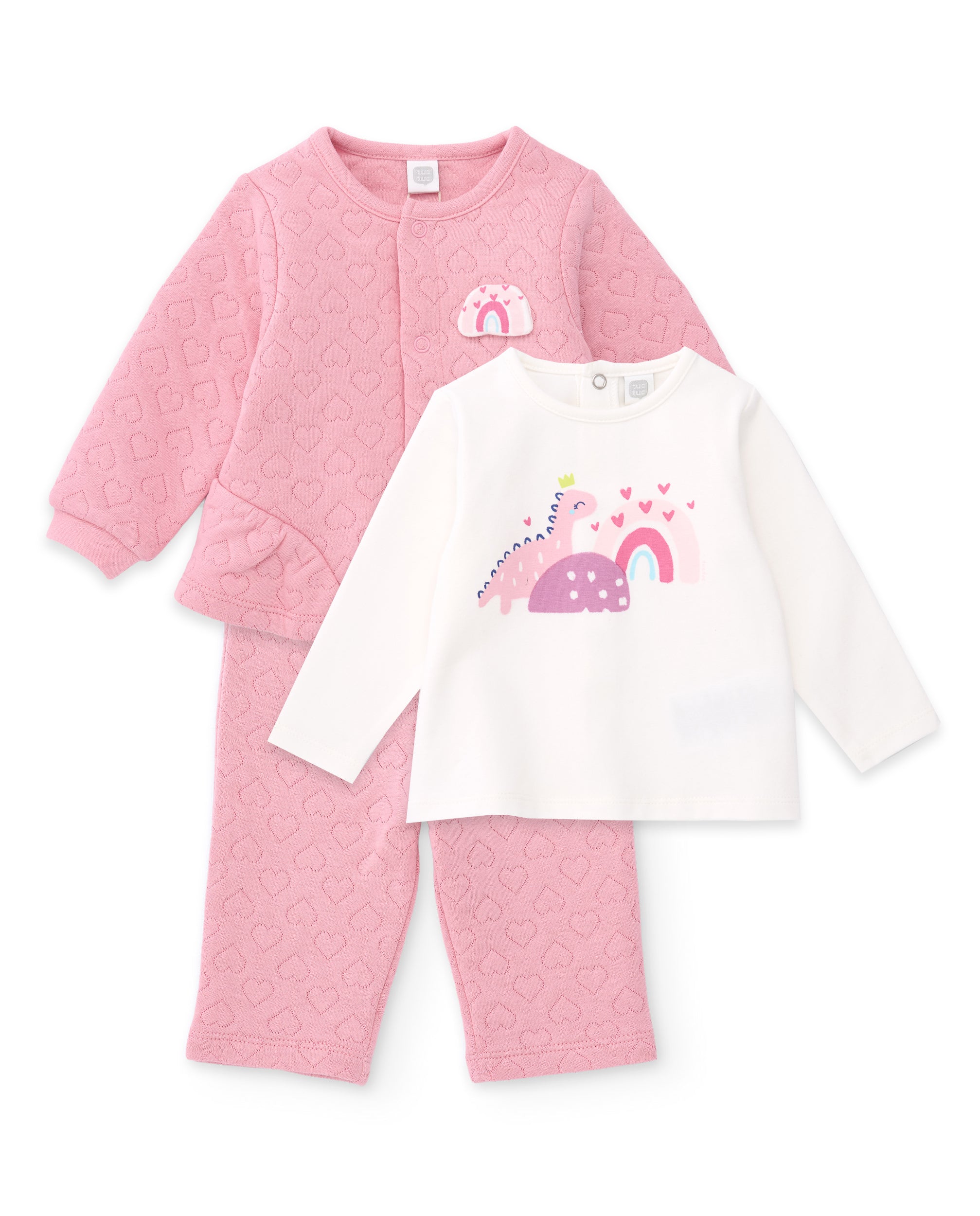 Conjunto de felpa de bebé con estampado de corazones