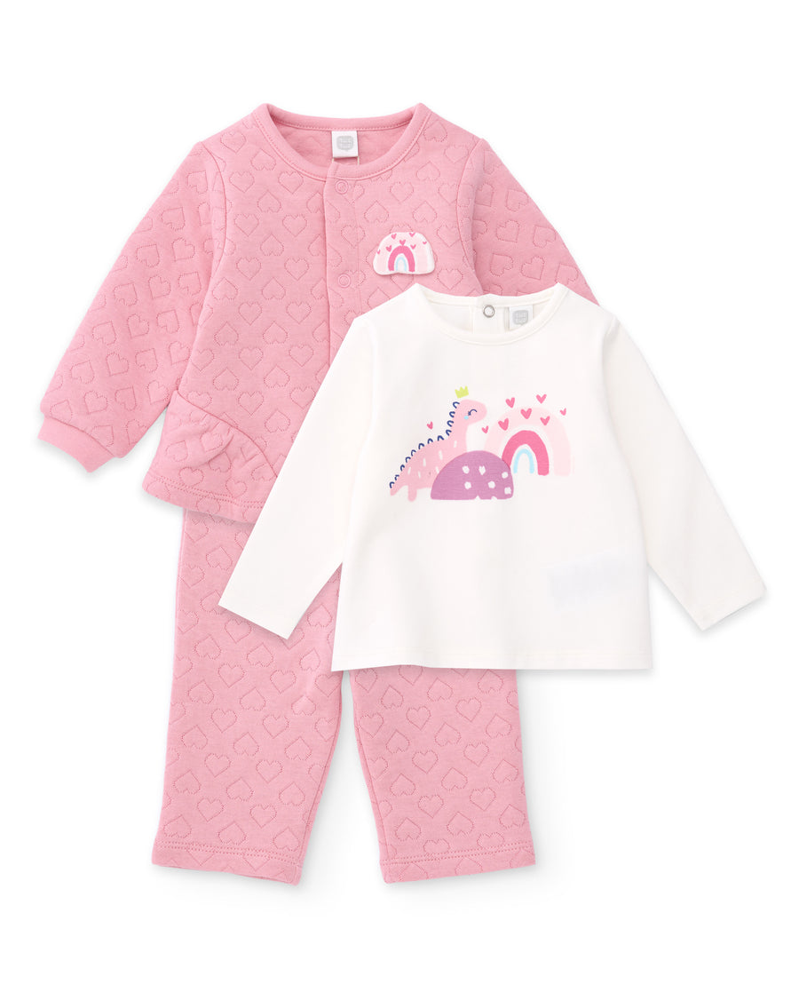 Completo in felpa per neonato con stampa di cuori