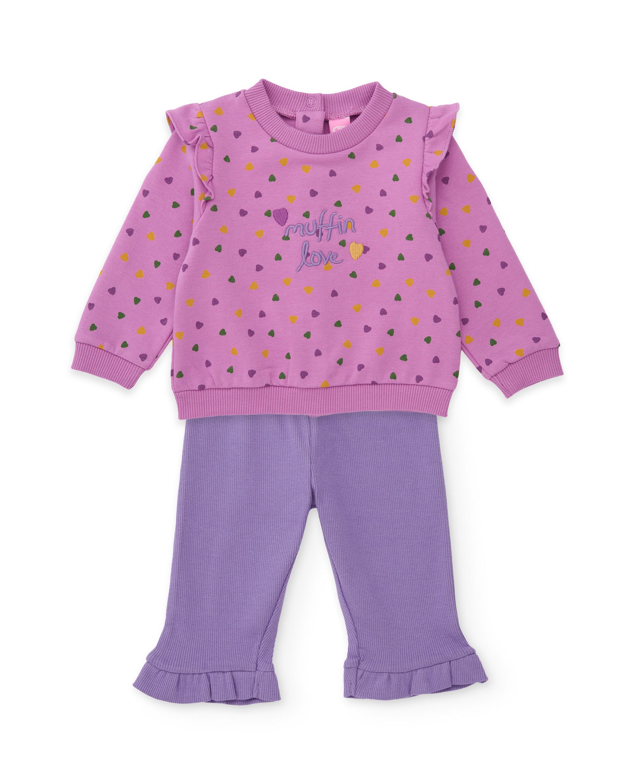 Conjunto de felpa de bebé con estampado de corazones