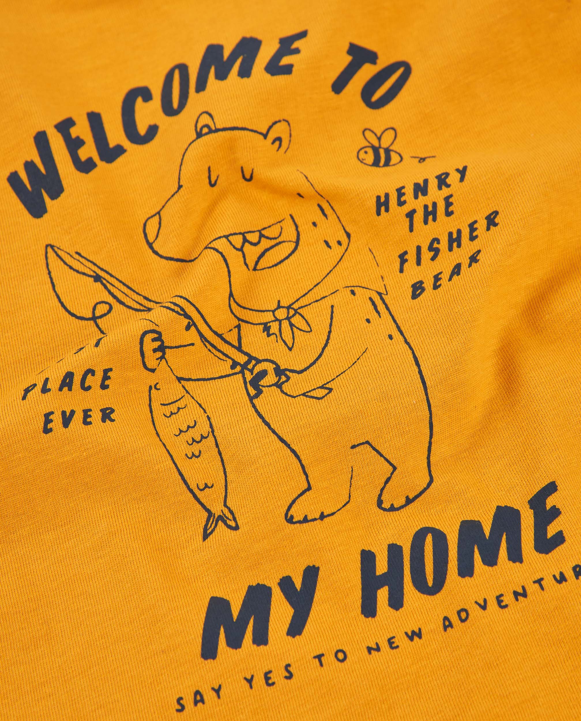 Camiseta de niño de punto con estampado de oso pescador