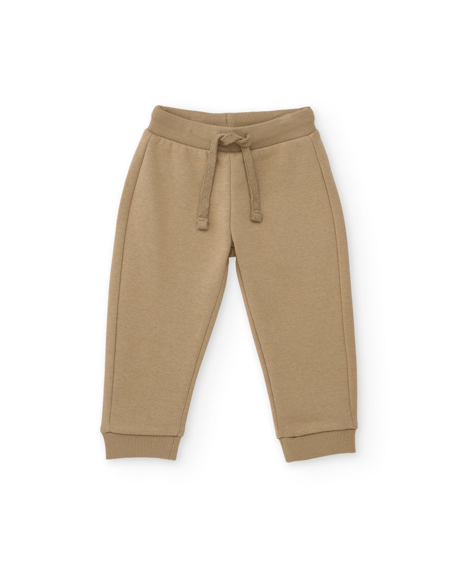 Pantalon enfant en molleton avec poignets côtelés et cordon de serrage