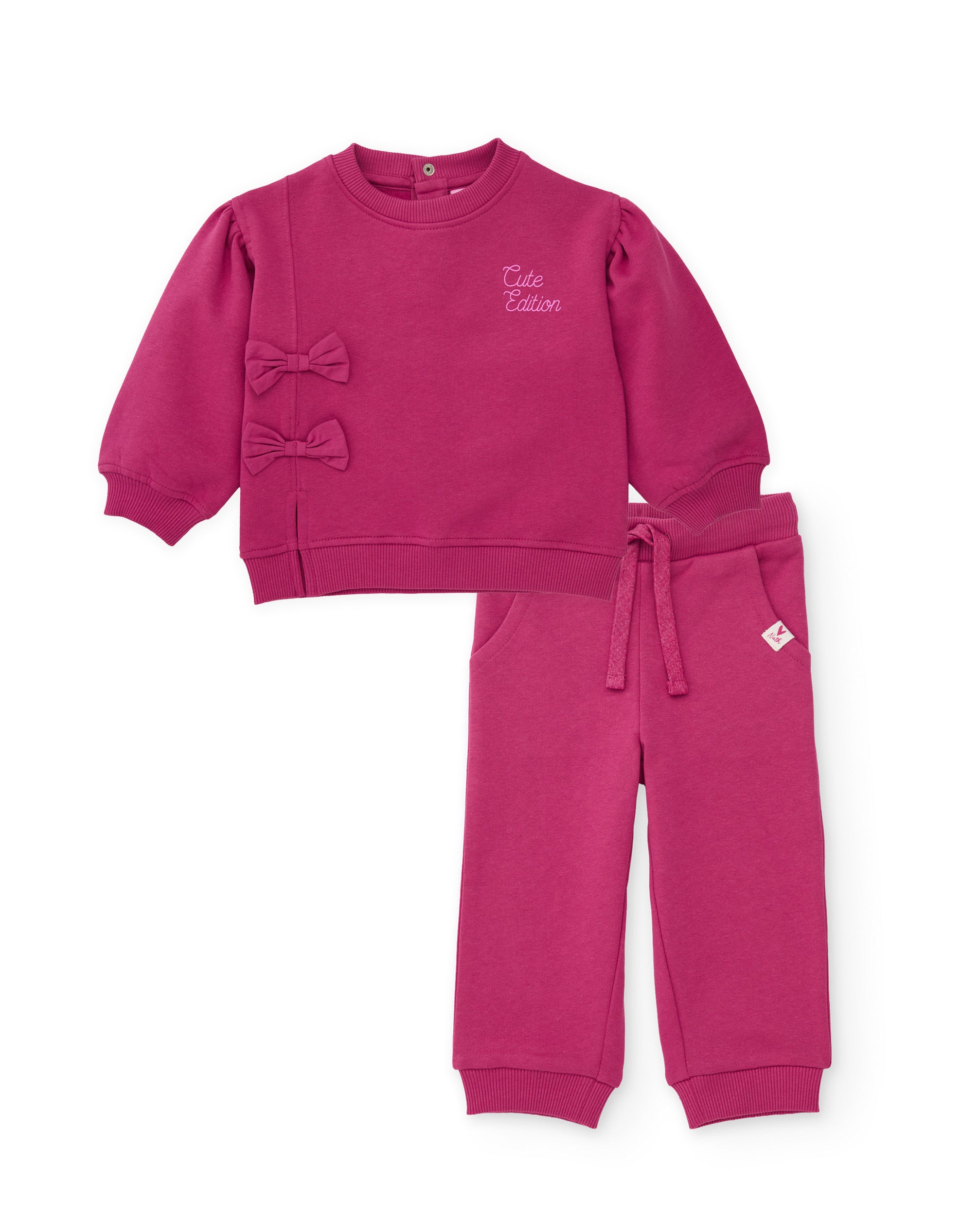 Conjunto de niña de felpa con sudadera con lazo y pantalón a juego
