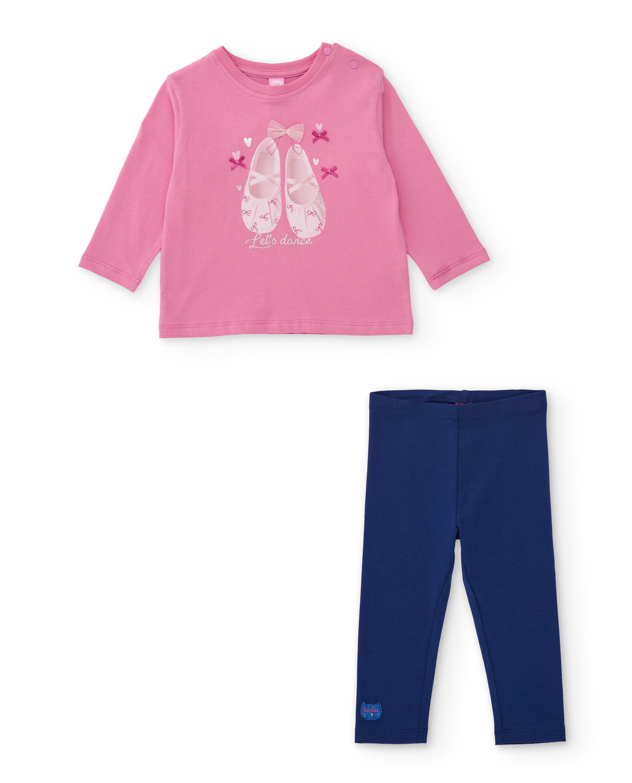 Conjunto de niña de punto con camiseta estampada y leggings a juego