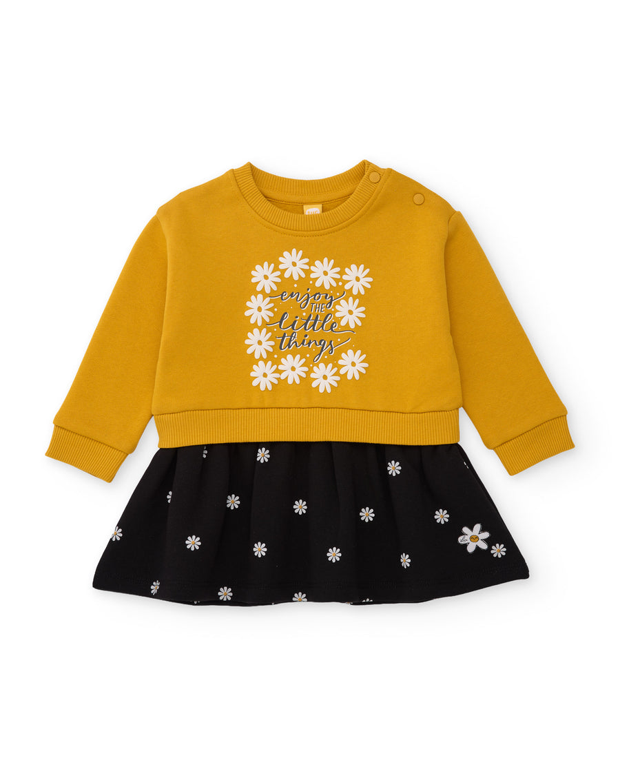 Girls' fleece dress with daisy embroidery