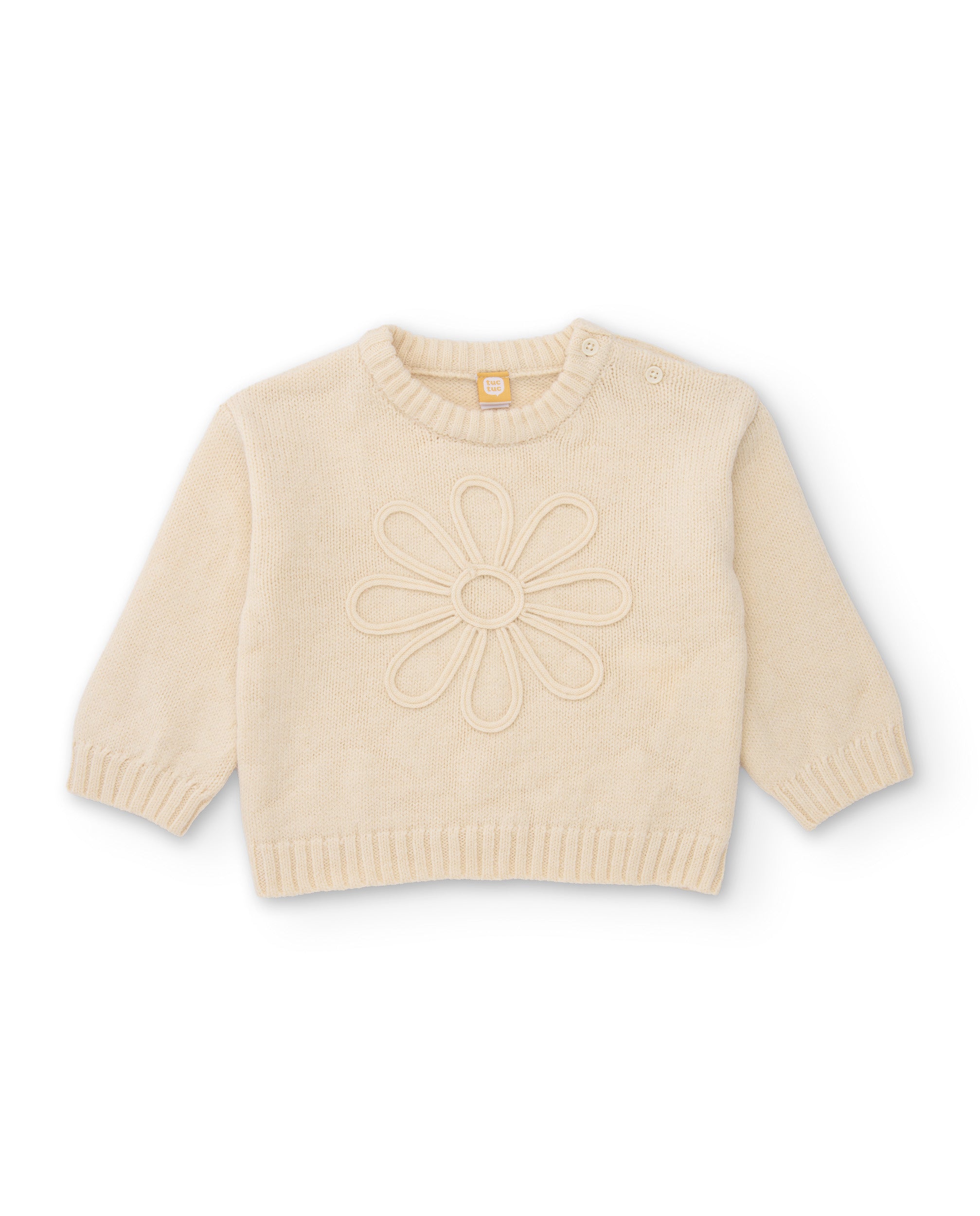 Sudadera de niña de tricot con detalle floral y tacto suave